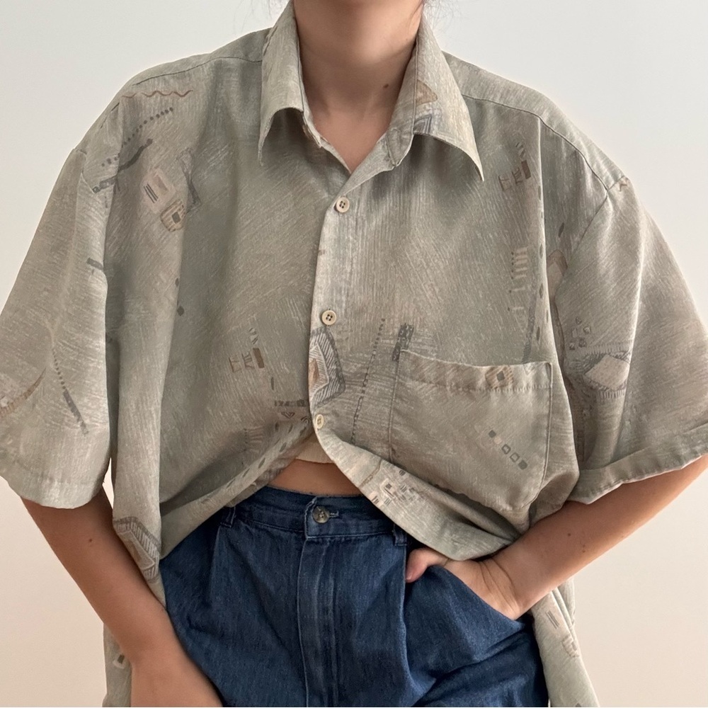 Vintage green casual button down shirt - L